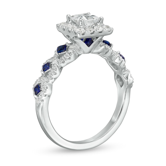 Vera Wang Love Collection 1 CT. T.w. Princess-Cut Diamond and Blue Sapphire Engagement Ring in 14K White Gold