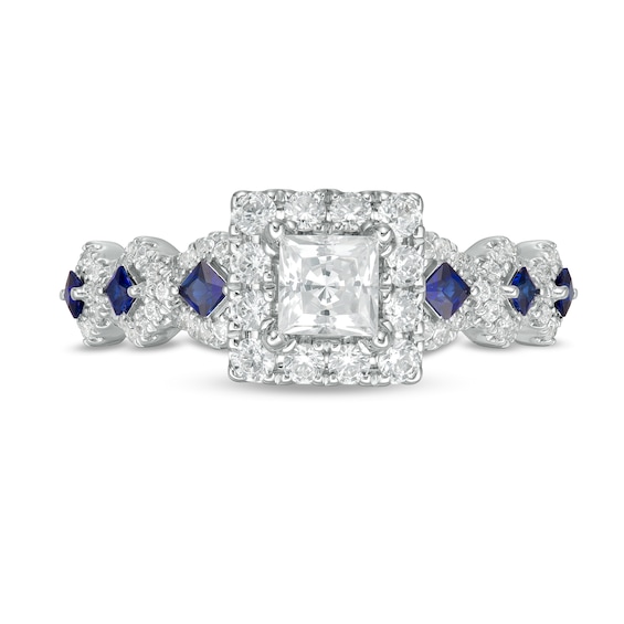 Vera Wang Love Collection 1 CT. T.w. Princess-Cut Diamond and Blue Sapphire Engagement Ring in 14K White Gold