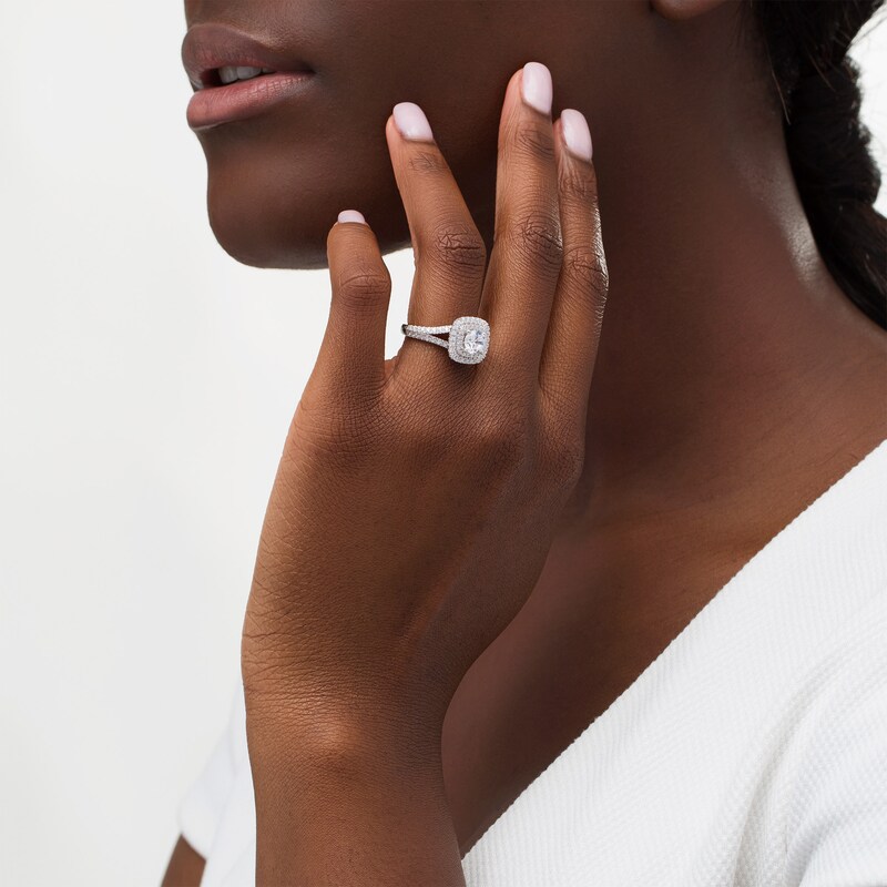 Main Image 2 of Vera Wang Love Collection 1-3/4 CT. T.W. Diamond Double Cushion Frame Engagement Ring in 14K White Gold