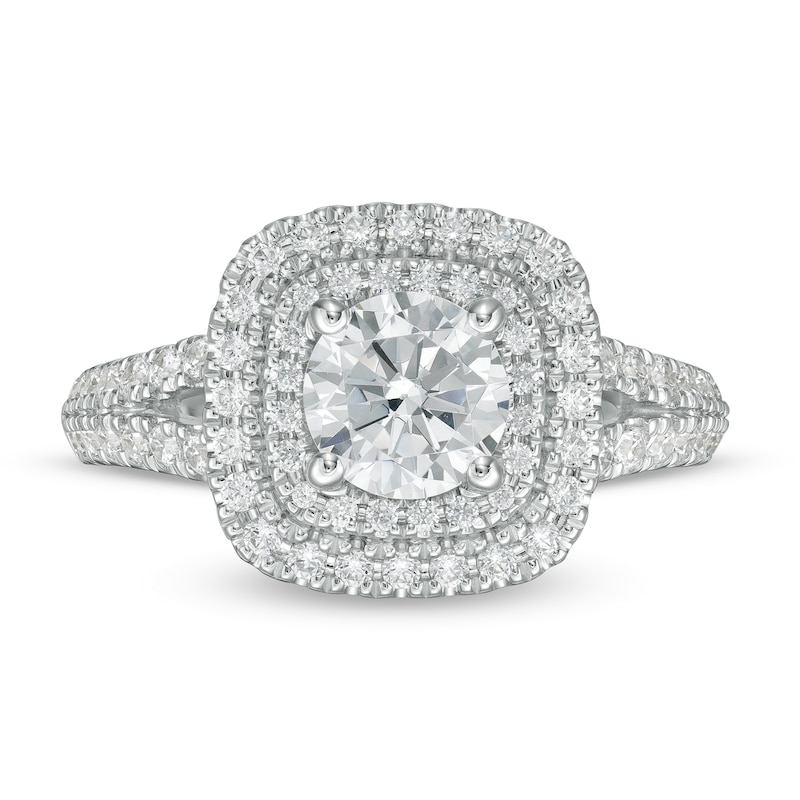 Main Image 4 of Vera Wang Love Collection 1-3/4 CT. T.W. Diamond Double Cushion Frame Engagement Ring in 14K White Gold