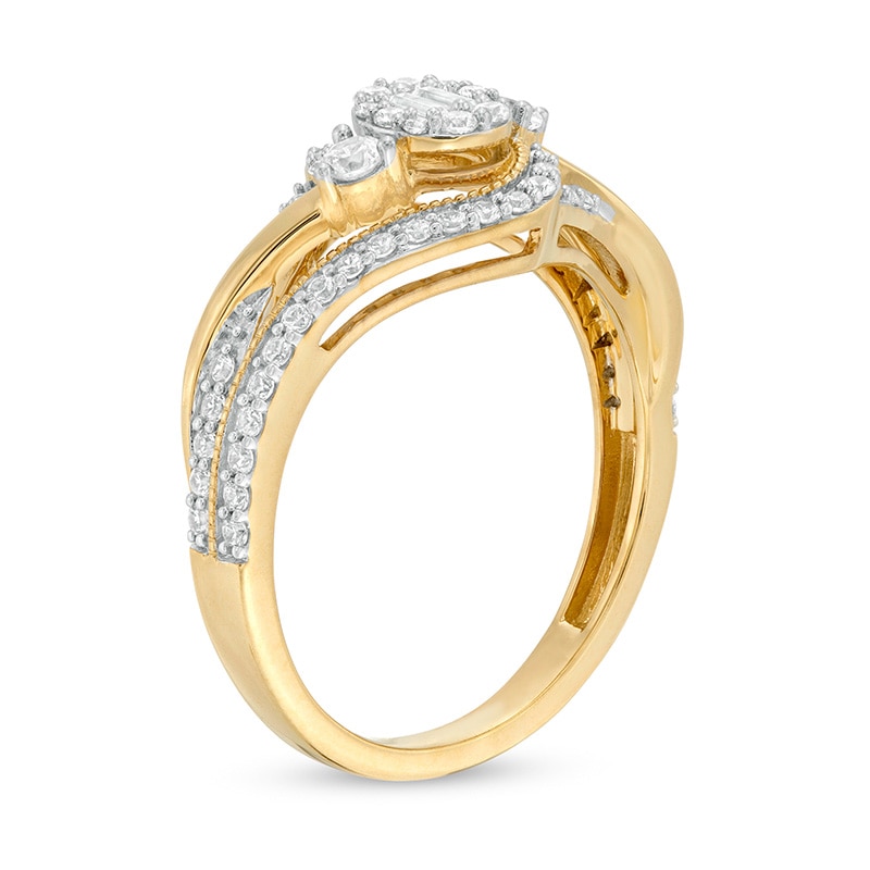 Main Image 3 of 1/2 CT. T.W. Oval Multi-Diamond Frame Vintage-Style Bypass Ring in 10K Gold