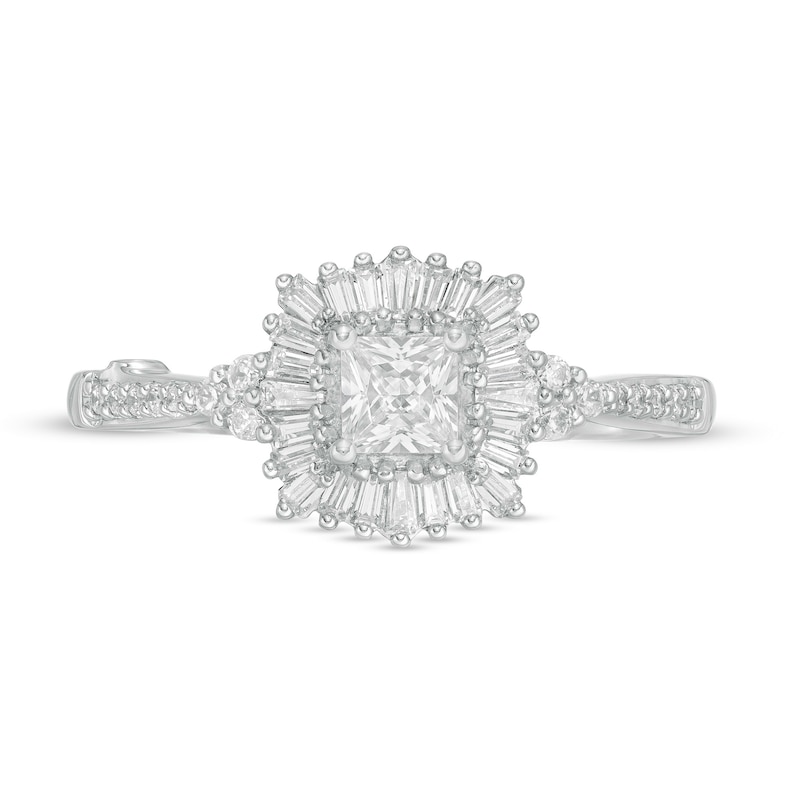 Main Image 4 of Marilyn Monroe™ Collection 5/8 CT. T.W. Princess-Cut Diamond Starburst Frame Engagement Ring in 14K White Gold