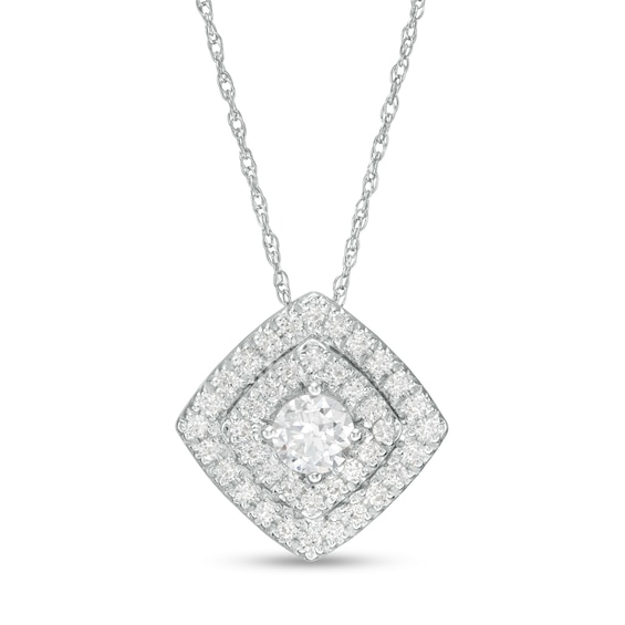 1/2 CT. T.w. Diamond Tilted Double Cushion Frame Pendant in 10K White Gold