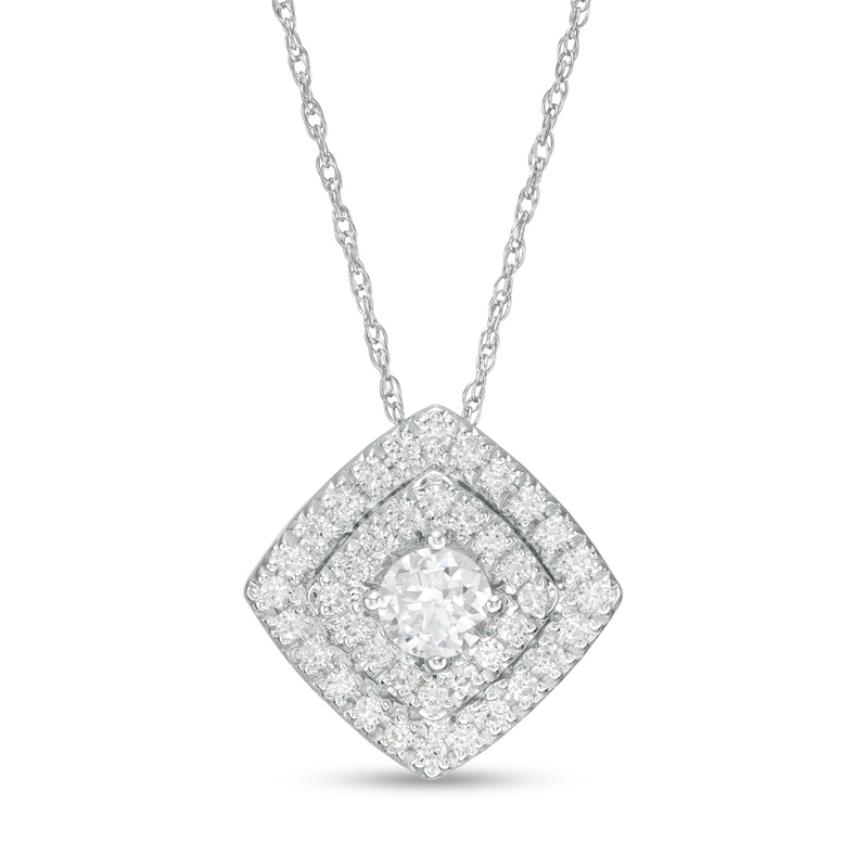 1/2 CT. T.W. Diamond Tilted Double Cushion Frame Pendant in 10K White Gold
