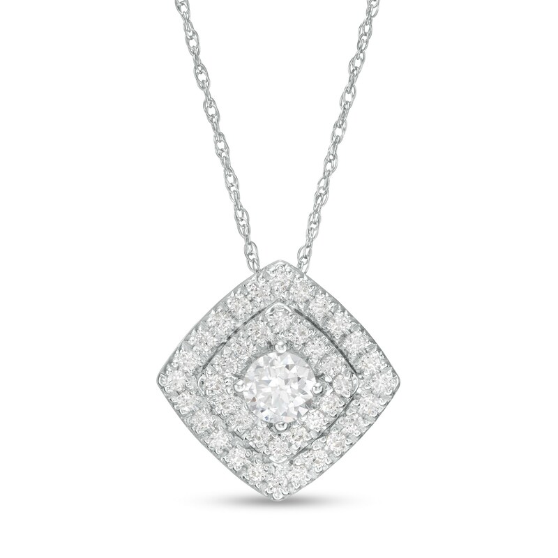 Main Image 1 of 1/2 CT. T.W. Diamond Tilted Double Cushion Frame Pendant in 10K White Gold