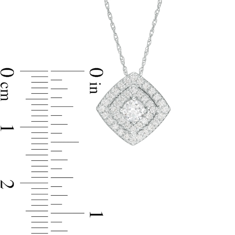 1/2 CT. T.W. Diamond Tilted Double Cushion Frame Pendant in 10K White Gold
