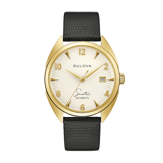 Men's Bulova Frank Sinatra 'Fly Me To The Moon' Collection Gold-Tone Strap Watch with White Dial (Model: 97B196)