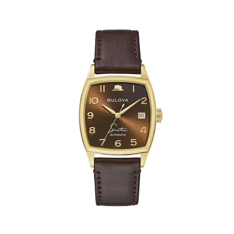 Men's Bulova Frank Sinatra 'Young At Heart' Collection Gold-Tone Automatic Strap Watch with Brown Dial (Model: 97B198)