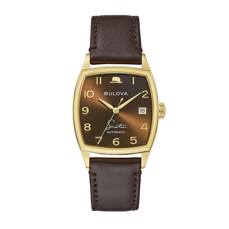 Men's Bulova Frank Sinatra 'Young At Heart' Collection Gold-Tone Automatic Strap Watch with Brown Dial (Model: 97B198)