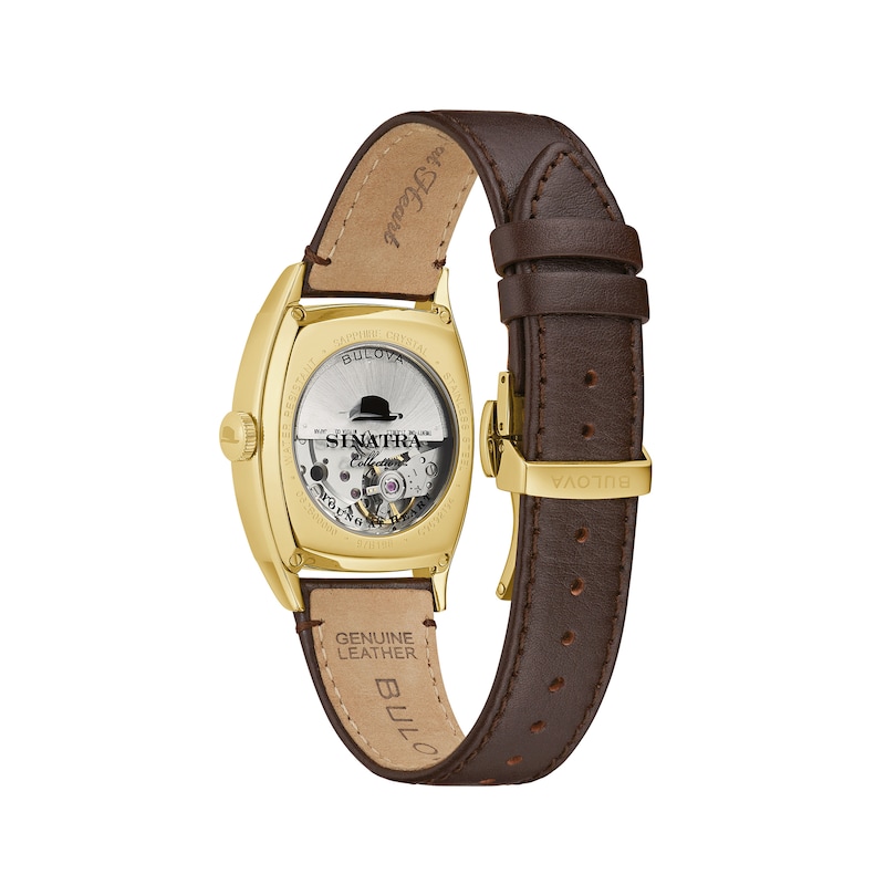 Men's Bulova Frank Sinatra 'Young At Heart' Collection Gold-Tone Automatic Strap Watch with Brown Dial (Model: 97B198)
