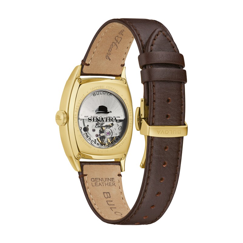 Men's Bulova Frank Sinatra 'Young At Heart' Collection Gold-Tone Automatic Strap Watch with Brown Dial (Model: 97B198)