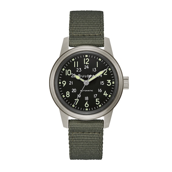 Men's Bulova Military Hack Strap Watch with Black Dial (Model: 96A259)