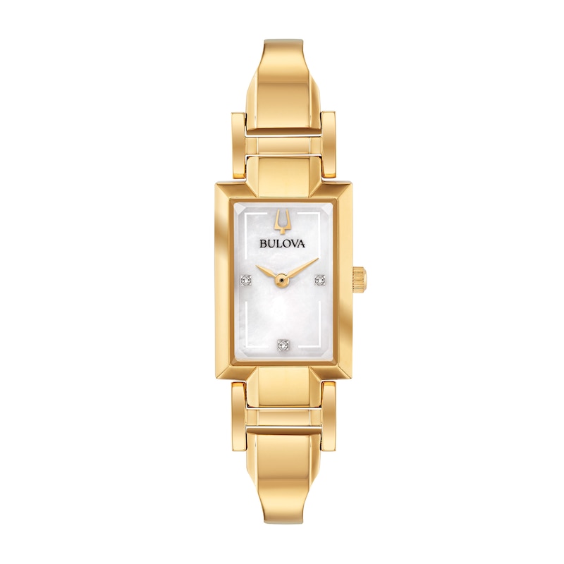Main Image 1 of Ladies' Bulova Classic Diamond Accent Gold-Tone Bangle Watch with Rectangular Mother-of-Pearl Dial (Model: 97P141)