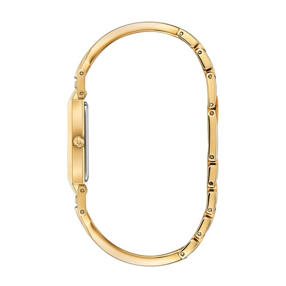 Ladies' Bulova Classic Diamond Accent Gold-Tone Bangle Watch with Rectangular Mother-of-Pearl Dial (Model: 97P141)