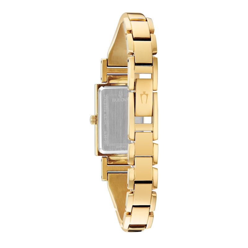 Main Image 3 of Ladies' Bulova Classic Diamond Accent Gold-Tone Bangle Watch with Rectangular Mother-of-Pearl Dial (Model: 97P141)