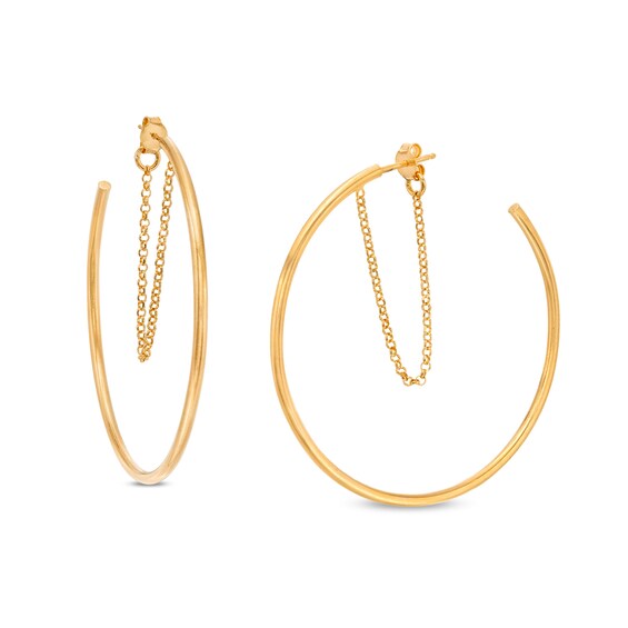 Made in Italy 50.0mm Chain Dangle Hoop Earrings in Sterling Silver with 18K Gold Plate