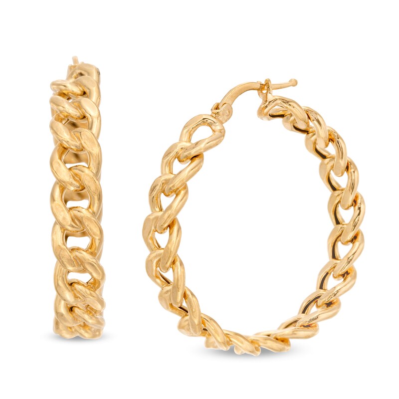 Main Image 1 of Made in Italy Curb Chain Hoop Earrings in Sterling Silver with 18K Gold Plate