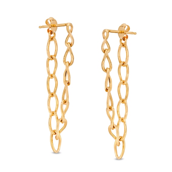 Made in Italy Oval Link Chain Drop Front/Back Earrings in Sterling Silver with 18K Gold Plate