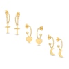 Thumbnail Image 1 of Made in Italy Heart, Cross or Crescent Moon Dangle Three Pair J-Hoop Earrings Set in Sterling Silver with 18K Gold Plate