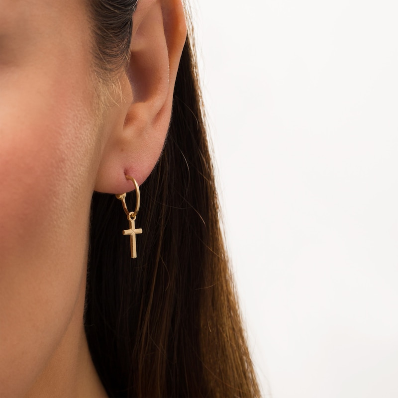 Main Image 2 of Made in Italy Heart, Cross or Crescent Moon Dangle Three Pair J-Hoop Earrings Set in Sterling Silver with 18K Gold Plate