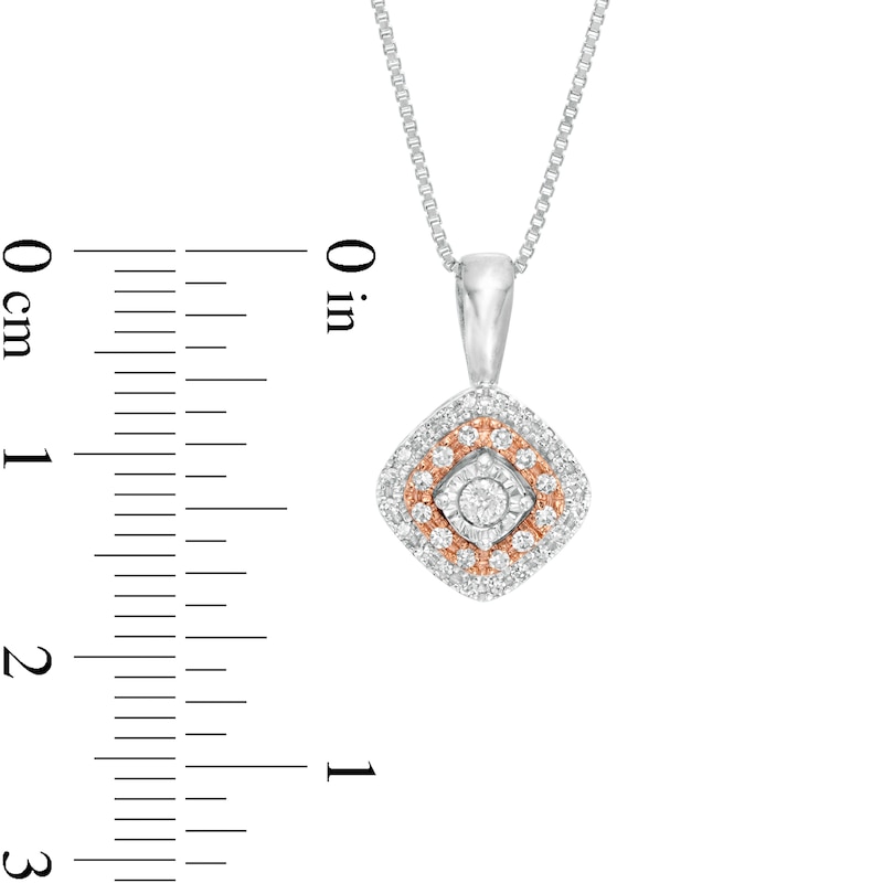 1/5 CT. T.W. Diamond Tilted Cushion Frame Pendant in Sterling Silver and 10K Rose Gold