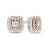 Thumbnail Image 1 of 1/5 CT. T.W. Diamond Cushion Frame Stud Earrings in Sterling Silver and 10K Rose Gold