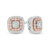 Thumbnail Image 0 of 1/5 CT. T.W. Diamond Cushion Frame Stud Earrings in Sterling Silver and 10K Rose Gold