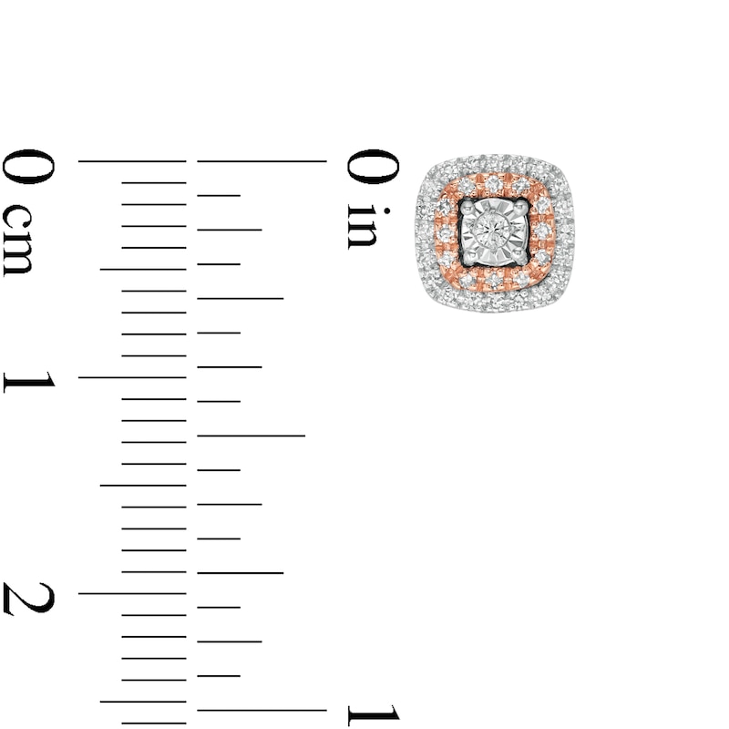 Main Image 3 of 1/5 CT. T.W. Diamond Cushion Frame Stud Earrings in Sterling Silver and 10K Rose Gold