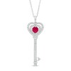 Thumbnail Image 1 of 5.0mm Lab-Created Ruby and White Sapphire Heart-Top Key Pendant in Sterling Silver