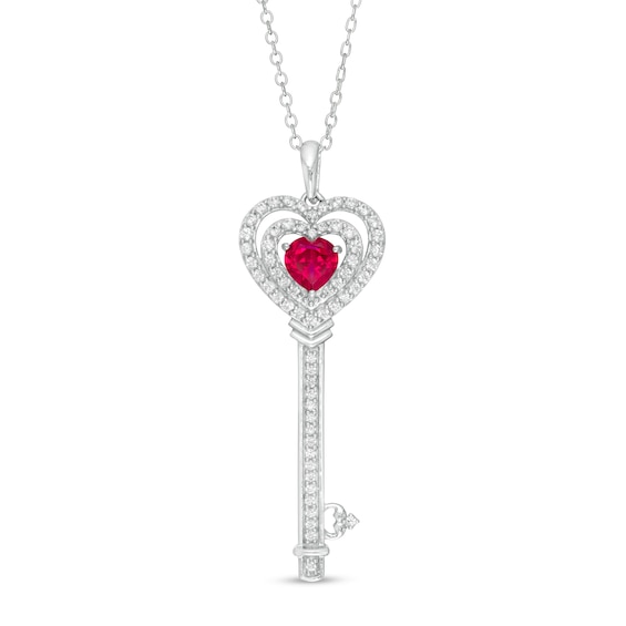 5.0mm Lab-Created Ruby and White Sapphire Heart-Top Key Pendant in Sterling Silver