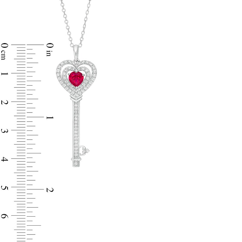 Main Image 3 of 5.0mm Lab-Created Ruby and White Sapphire Heart-Top Key Pendant in Sterling Silver