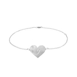 Script Initial Cut-Out Heart Disc Anklet in Sterling Silver (1 Initial) - 10&quot;