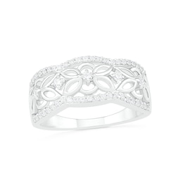 1/3 CT. T.W. Diamond Ornate Flower Scallop-Edge Ring in Sterling Silver