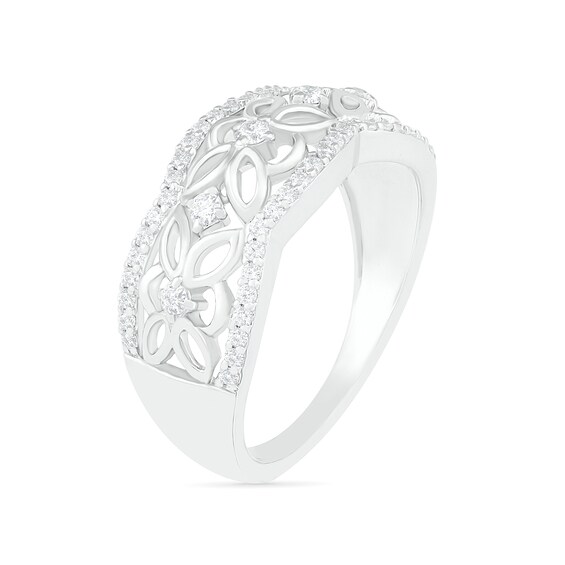 1/3 CT. T.w. Diamond Ornate Flower Scallop-Edge Ring in Sterling Silver