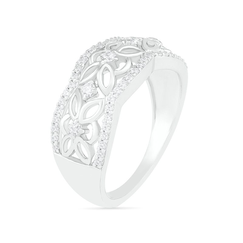 Main Image 2 of 1/3 CT. T.W. Diamond Ornate Flower Scallop-Edge Ring in Sterling Silver
