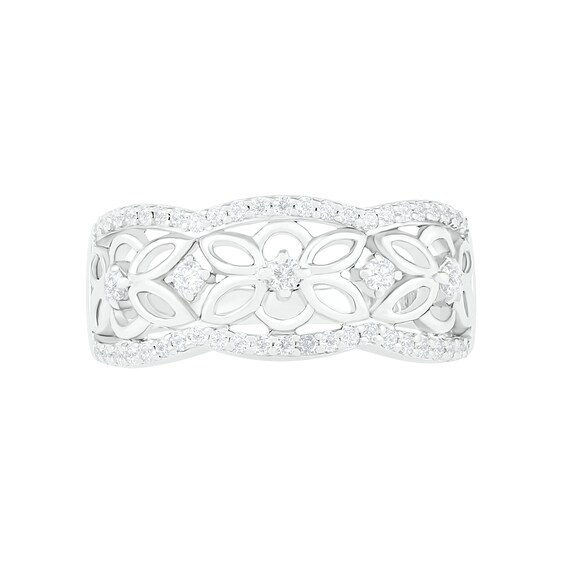 1/3 CT. T.w. Diamond Ornate Flower Scallop-Edge Ring in Sterling Silver