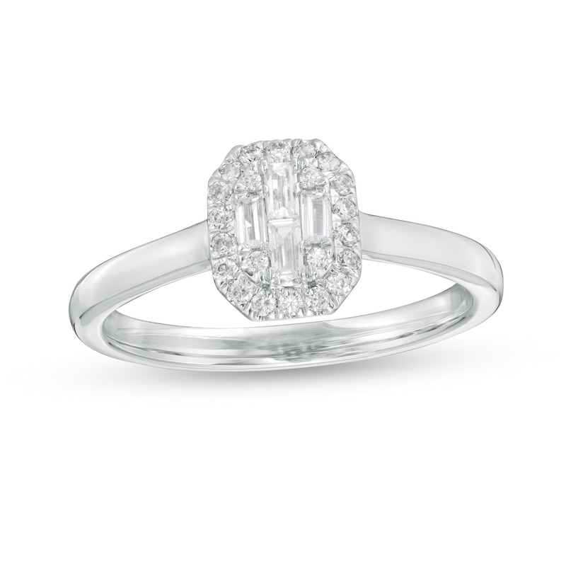 Main Image 1 of 1/4 CT. T.W. Composite Diamond Octagon Frame Ring in 10K White Gold