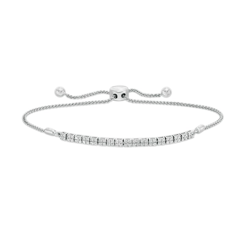 Main Image 1 of 1/2 CT. T.W. Diamond Double Row Bolo Bracelet in 10K White Gold - 9.5"