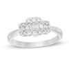 1/3 CT. T.W. Baguette and Round Composite Diamond Three Stone Ring in 10K White Gold