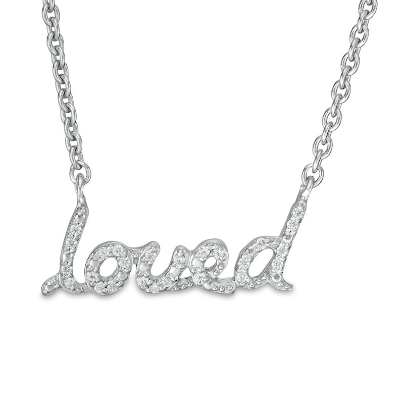 Main Image 1 of 1/10 CT. T.W. Diamond "loved" Necklace in Sterling Silver