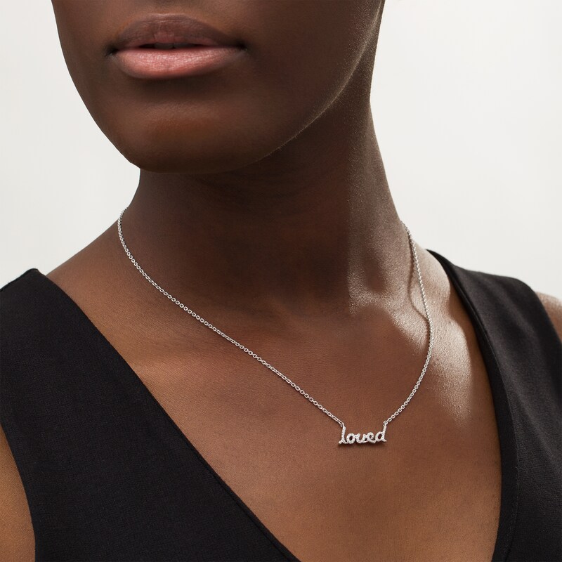 Main Image 2 of 1/10 CT. T.W. Diamond "loved" Necklace in Sterling Silver