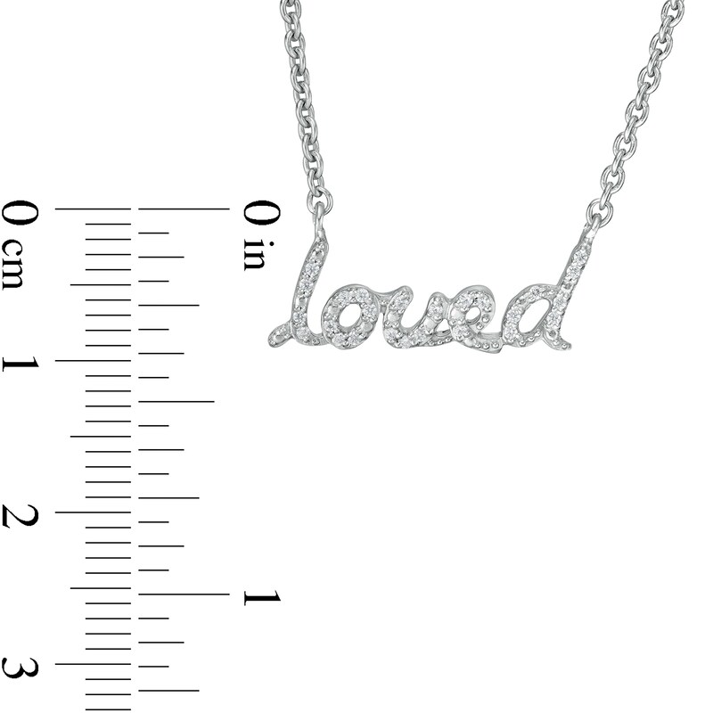 Main Image 3 of 1/10 CT. T.W. Diamond "loved" Necklace in Sterling Silver