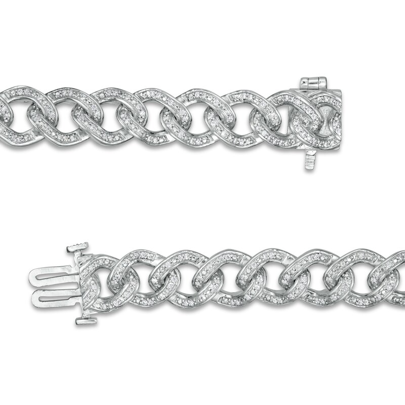 Main Image 3 of 1 CT. T.W. Diamond Chain Link Bracelet in Sterling Silver - 7.25"