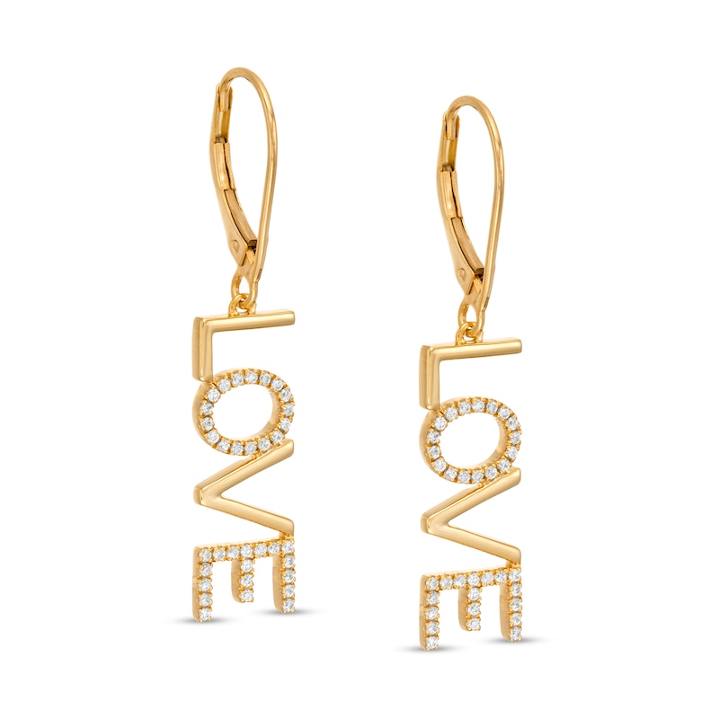 Main Image 1 of 1/4 CT. T.W. Diamond "LOVE" Drop Earrings in 10K Gold