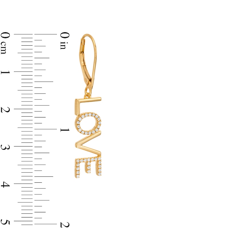 Main Image 3 of 1/4 CT. T.W. Diamond "LOVE" Drop Earrings in 10K Gold