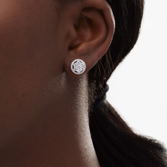 1 CT. T.w. Multi-Diamond Open Frame Stud Earrings in 10K White Gold