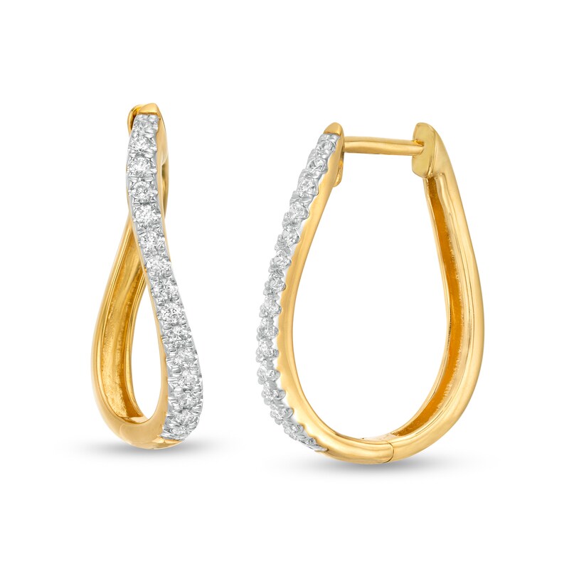 Main Image 1 of 1/4 CT. T.W. Diamond Wavy Hoop Earrings in 10K Gold