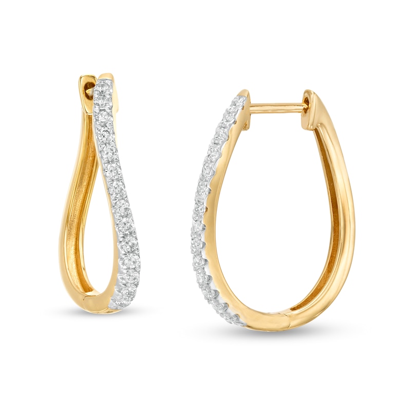 Main Image 1 of 1/2 CT. T.W. Diamond Wavy Hoop Earrings in 10K Gold