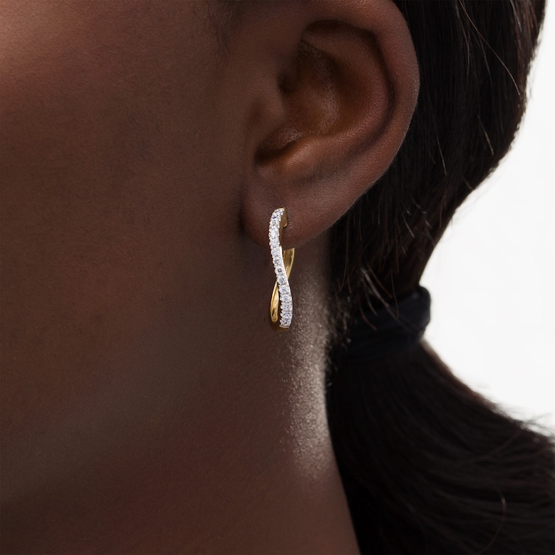 Main Image 2 of 1/2 CT. T.W. Diamond Wavy Hoop Earrings in 10K Gold