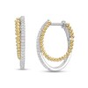 Thumbnail Image 1 of 1/5 CT. T.W. Diamond Beaded Double Hoop Earrings in Sterling Silver and 10K Gold